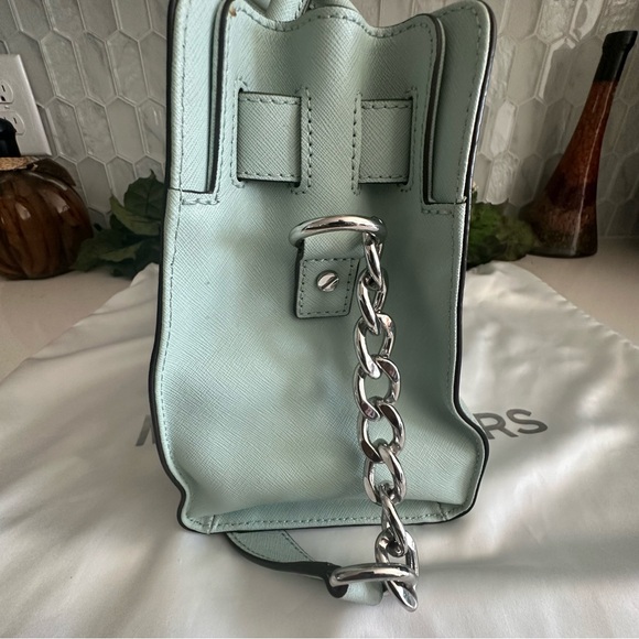 Michael Kors Mint Green Leather Satchel With Silver-Tone Hardware & Dust Bag - Picture 13 of 14